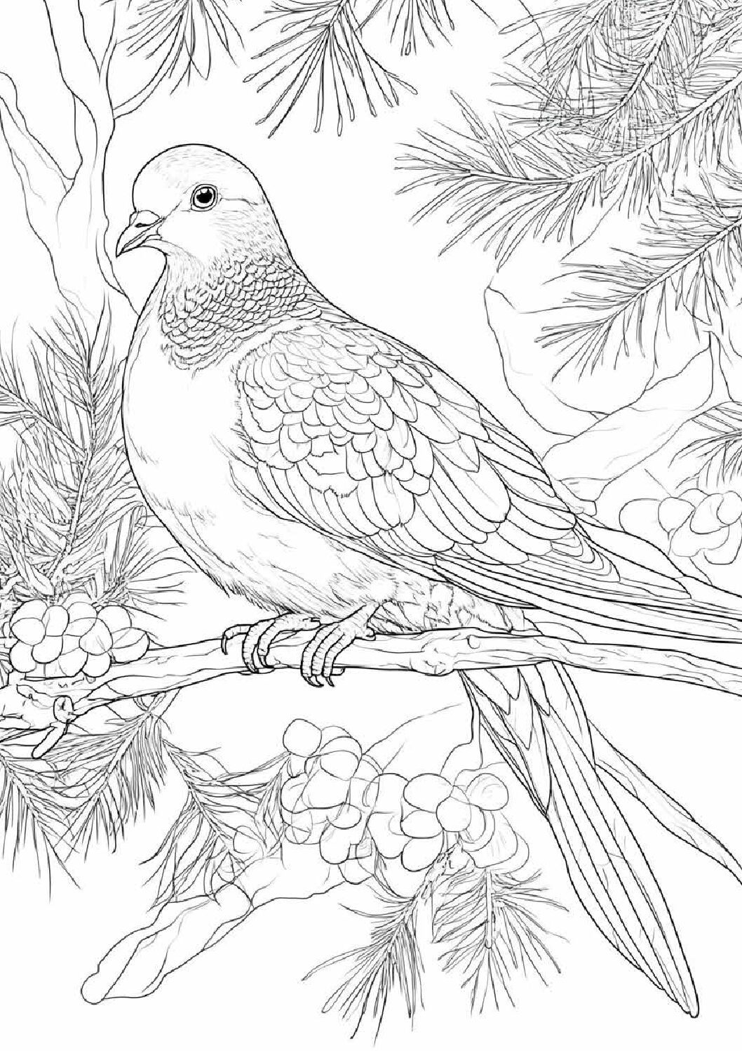 Pigeon in a pine branch